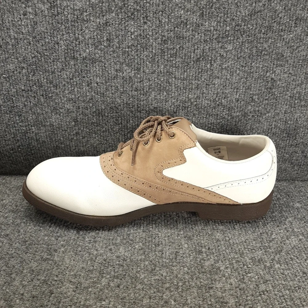 FJ Foot Joy Men's Golf Shoes White Brown Leather Lace Up 9.5M 53325 Footjoy READ